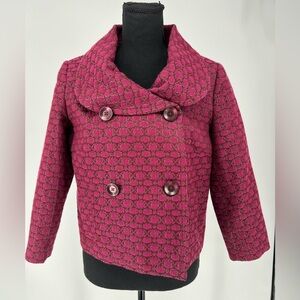 ISAAC MIZRAHI  WINE BLAZER METALLIC GOLD THREAD  VINTAGE COLLAR CROPPED‎ STYLE